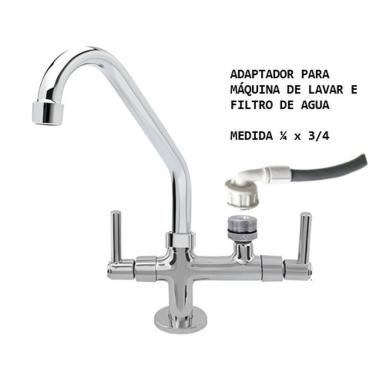 Imagem de Torneira de Bancada com Adaptador para Filtro e Máquina de Lavar 1-4 de Volta Instalação em Pia Metal Cromado Bica