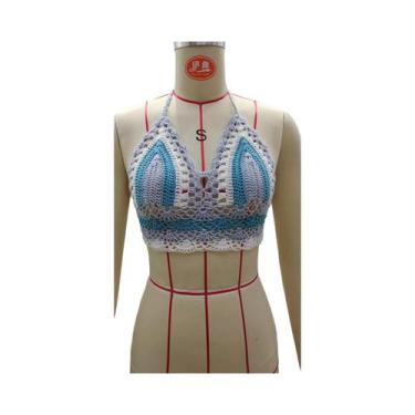 Imagem de Top De Biquíni Preto Em Crochê Para Mulheres, Maiô Triangular Vazado, 