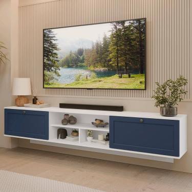 Imagem de Rack Suspenso para TV até 80 Polegadas 218 cm 2 Portas Branco/Azul Vik Madesa