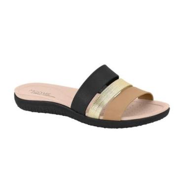 Imagem de Tamanco Rasteirinha Modare Feminina 7125.200, Preto, Dourado, Nude, 36