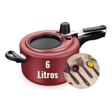 Imagem de Panela De Pressão 6 Litros Grande Com Visor Vidro Mta Cereja - MTA Pan