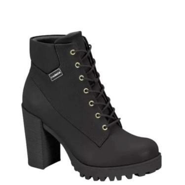 Imagem de Bota Feminina Cano Curto Salto Alto Cadarço Moleca 5325119 - Preto - 3