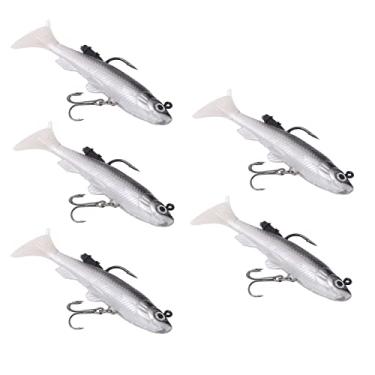 Imagem de Swimbait de afundamento de corpo macio, 5 peças de revestimento em pó de pérola isca de pvc macio alta simulação olhos 3d para pesca de água doce em água salgada