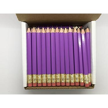 Imagem de Lápis de golfe com borracha – golfe, sala de aula, estanho, curto, mini – hexagonal, afiado, não tóxico, 2 lápis, cor – lilás (caixa com 48) lápis de bolso roxo para golfe
