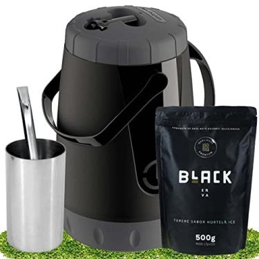 Imagem de Kit Tereré Black Erva Garrafa Cuia Inox E Erva Hortelã Ice