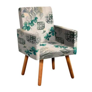 Imagem de Poltrona Nina Estampado Pés Palito Castanho verde Rústico