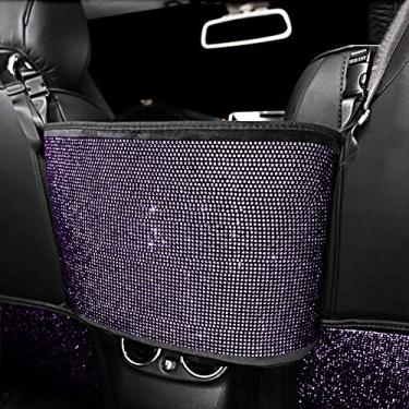 Imagem de eing Organizadores de carro de cristal e suporte de bolsa de armazenamento, rede traseira para assento de carro, acessórios de bolsa com diamantes brilhantes para mulheres, barreira de animais de estimação para cães e crianças, roxo