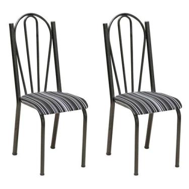 Imagem de Conjunto 2 Cadeiras Mnemósine Cromo Preto E Preto Listrado - Artefamol