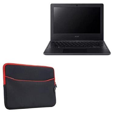 Imagem de Capa BoxWave compatível com Acer TravelMate B3 (TMB311-31) (Capa da BoxWave) - SoftSuit com bolso, capa de neoprene macia com bolso com zíper - preto fosco com acabamento vermelho