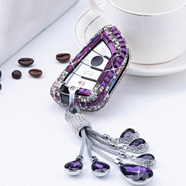 Imagem de CSHU Capa de chave de diamante para carro de cristal Capa para chave remota inteligente, adequada para BMW X1 X3 X5 X6 Series 1 2 5 7 F15 F16 E53 E70 E39 F10 F30 G30 chaveiro, C, chaveiro roxo