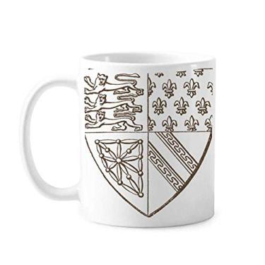 Imagem de Caneca de cerâmica preta branca barroca com estampa de escudo de leão, caneca de cerâmica e porcelana para café