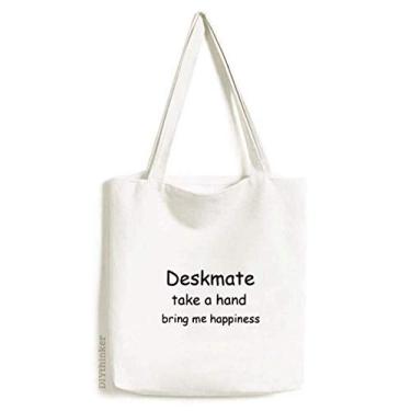 Imagem de Bolsa de lona Deskmate Take A Hand Bring Me Happiness bolsa de compras casual bolsa de mão