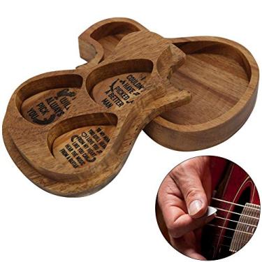 Imagem de Suporte para Palheta de Guitarra, Conjunto de Palheta de 3 Peças Com Caixa de Acácia Com Grão para Tocar Guitarra Palheta Finamente Polida