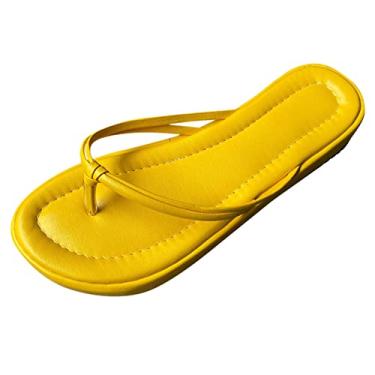 Imagem de Sandálias femininas com estampa de flores com clipe no dedo do pé para mulheres boêmia casual chinelos de praia verão antiderrapante arco suporte plataforma sapatos (amarelo-D, 8)