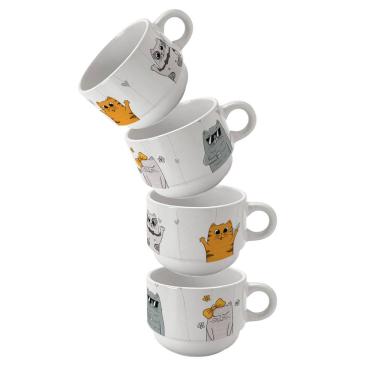 Imagem de Torre com 4 xícaras 180 ml café chá gatos e gatinhos 
