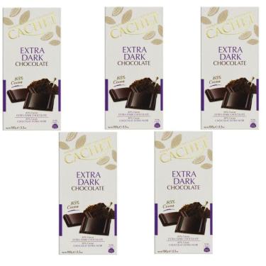 Imagem de 05 Barras Chocolate Belga Cachet Extra Dark 85% Cacau 100G