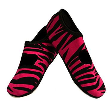 Imagem de NuFoot Sapatos femininos Mary Janes, sapatilhas dobráveis e flexíveis, sapatilhas, chinelos de viagem e sapatos de exercícios, sapatos de dança, meias de ioga, sapatos para casa, chinelos para ambientes internos, zebra rosa, extra grande
