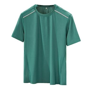 Imagem de Camiseta masculina atlética de manga curta, secagem rápida, leve, lisa, elástica, lisa, Verde, 7G
