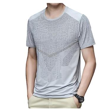 Imagem de Camiseta masculina atlética de manga curta malha respirável camiseta de treino suave de secagem rápida, Cinza-claro, XG