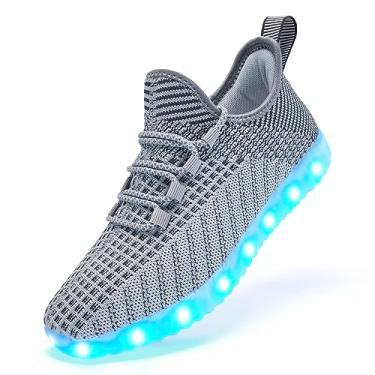 Imagem de BosenHulu Tênis de LED unissex com carregamento USB para adultos, dia das bruxas, brilhante, luminoso, malha superior, Cinza, 9.5 Women/8 Men