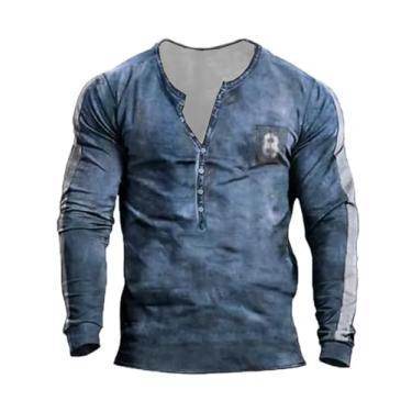 Imagem de Camisetas masculinas Henley vintage manga longa casual abotoada gola V secagem rápida leve roupas casuais, Ghls-0013, G