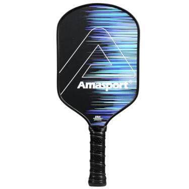 Imagem de AMA SPORT Raquete de pickleball de fibra de carbono Proton aprovada pela USAPA Raquete Pickleball de superfície de abrasão 16 mm núcleo de favo de mel com alça alongada (azul)