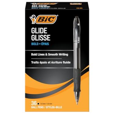 Imagem de BIC Canetas esferográficas Glide pretas em negrito, ponta ousada (1,6 mm), pacote com 36 unidades, canetas esferográficas retráteis com aderência total confortável