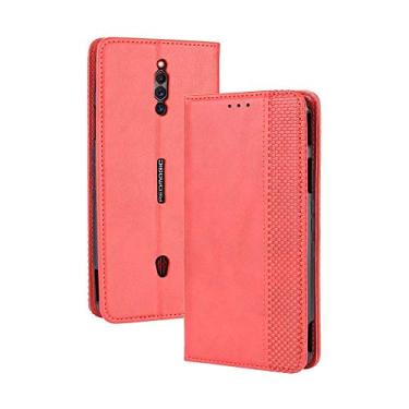 Imagem de Capa para ZTE Nubia Red Magic 5S, carteira de couro com suporte flip para ZTE Nubia Red Magic 5S, capa magnética retrô para celular, capa carteira com compartimentos para cartões