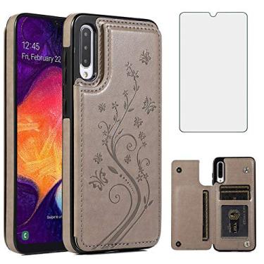 Imagem de Capa de telefone para Samsung Galaxy A50 com protetor de tela de vidro temperado e suporte de cartão carteira com suporte flip acessórios de celular de couro Glaxay A 50 Gaxaly S50 50A SM A505G capas