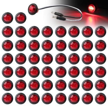 Imagem de Ledvillage 50 peças de mini lente vermelha redonda de 3/4 polegadas e botão de luz 3 luzes de LED marcadores laterais com plugues de conector para trailer, caminhão, SUV, ATV, RV, ônibus, lâmpadas de