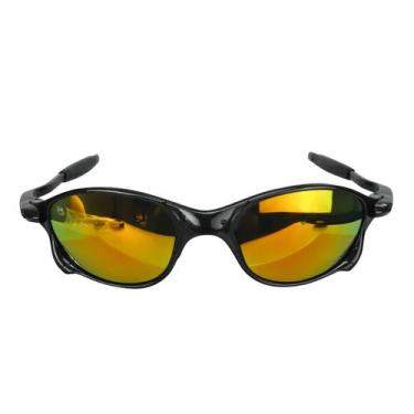 Imagem de oculos sol lupa preto masculino laranja lente espelhada estiloso prese