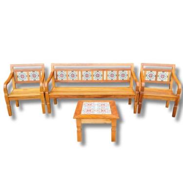 Imagem de Conjunto jogo de banco com mesa de centro Madeira de Demolição Detalhe