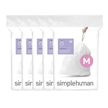 Imagem de simplehuman Code M 100 unidades, pacote dispensador de forros de ajuste personalizado, sacos de lixo com cordão, 45 litros, branco