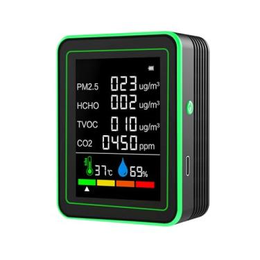 Imagem de Weytoll Monitor de qualidade do ar 6 em 1, portátil, temperatura e umidade PM2.5 HCHO TVOC, detector de CO2, medidor preciso de dióxido de carbono para ambientes internos