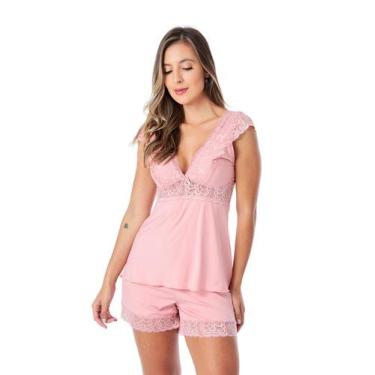 Imagem de Short Doll Baby Doll Pijama Feminino Manga De Renda Sem Bojo - Empório