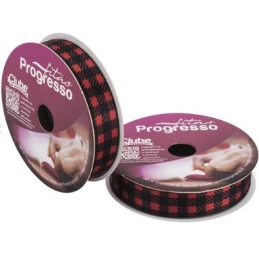 Imagem de Fita de Cetim 15 mm Xadrez Vermelho e Preto Natal 10 Mt Fitas Progress