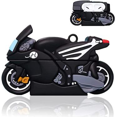 Imagem de Yatchen Capa exclusiva compatível com AirPods, capa protetora criativa divertida com desenho 3D de motociclo capa para AirPods capa protetora de borracha macia à prova de choque (AirPods 3, preta)
