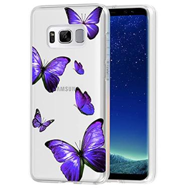 Imagem de Bohefo Capa transparente compatível com Galaxy S8, Samsung S8 para meninas e mulheres, linda capa protetora de TPU macio à prova de choque para Samsung Galaxy S8 (borboleta roxa)