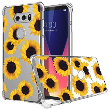 Imagem de sidande Capa para LG V30, à prova de choque, floral, macia, flexível, flexível, fina, para LG V30, LG V30s, LG V30 Plus, LG V35, LG V35 ThinQ, versão 2017 (girassol)