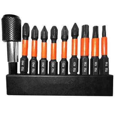 Imagem de Conjunto de brocas de chave de fenda de posicionamento magnético, cabeça sextavada de impacto métrico, ponta sextavada de 1/10.2 cm, cabeça de lote com soquete de extensão de 60 mm (10 peças)