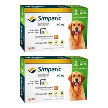Imagem de 2 Antipulgas Cães Simparic 80mg 20,1 á 40kg 6 Comprimidos