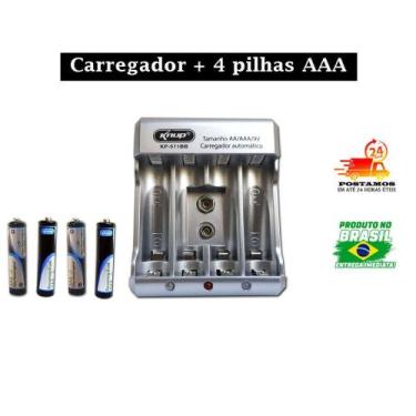 Imagem de Carregador de Pilhas AA / AAA / 9V com 4 pilhas AAA inclusa - Knup
