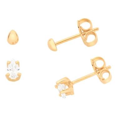 Imagem de Kit Brinco Gotas Primeiro E Segundo Furo Rommanel 526962, Branco, unic
