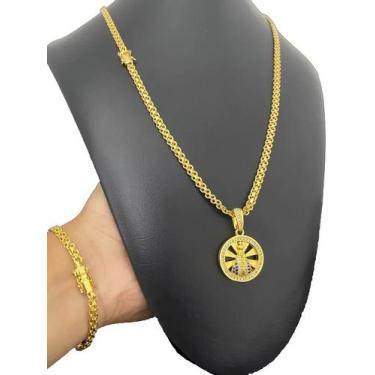 Imagem de Kit Cadeado Duplo 5mm +Pingente Nossa Senhora Banhado a Ouro - ToJoia1