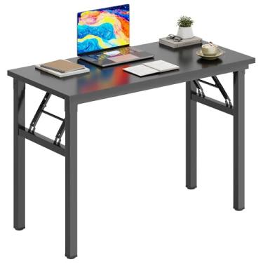 Imagem de DlandHome Mesa dobrável pequena de 80 cm para computador para escritório em casa, mesa dobrável para espaços pequenos, sem necessidade de montagem, moldura preta e preta