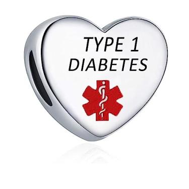 Imagem de OutstandLong Berloque de prata com pingente de alerta cardíaco de emergência de primeiros socorros gravado a laser para pulseiras Pandora, Metal, Base