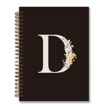 Imagem de foedor Caderno espiral de capa dura personalizado moderno, caderno preto com letra D, presentes com monograma para mulheres adolescentes, caderno espiral de capa dura pautado para faculdade, 14 x 21