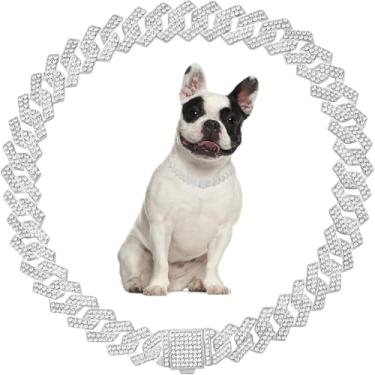Imagem de Coleiras de corrente de prata para cães pequenos, colar de elos cubanos de diamante brilhante, corrente de gato com strass, brilhante, para meninas, gatinhos, filhotes, cães, para animais de estimação