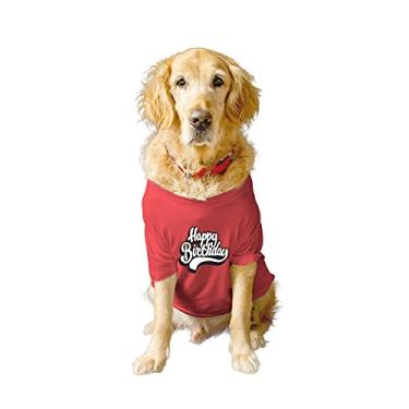 Imagem de Ruse - Meia manga/vestuário/roupas/camiseta básica, gola redonda, feliz aniversário, presente para cães. Cor-vermelho papoula vermelho/PP (filhote recém-nascido)