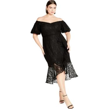 Imagem de City Chic Vestido de renda plus size com babados e bainha de lírio em preto, Preto, 52